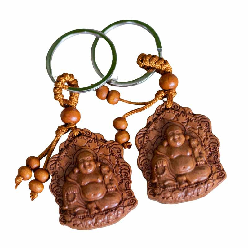 Amuleto Chaveiro Zen Madeira | Buda Feliz budismo,chaveiro,madeira,monge,oriental,unisex