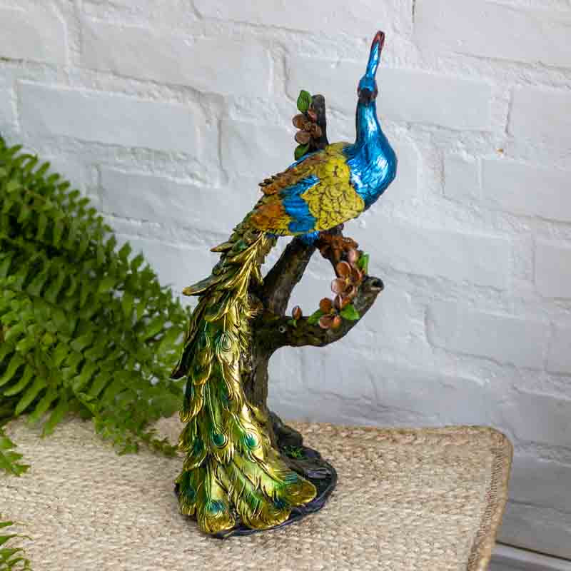 Estatueta Decorativa Pavão Realista Color 40cm animais,elas,estatuetas,pavao