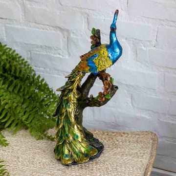 Estatueta Decorativa Pavão Realista Color 40cm animais,elas,estatuetas,pavao