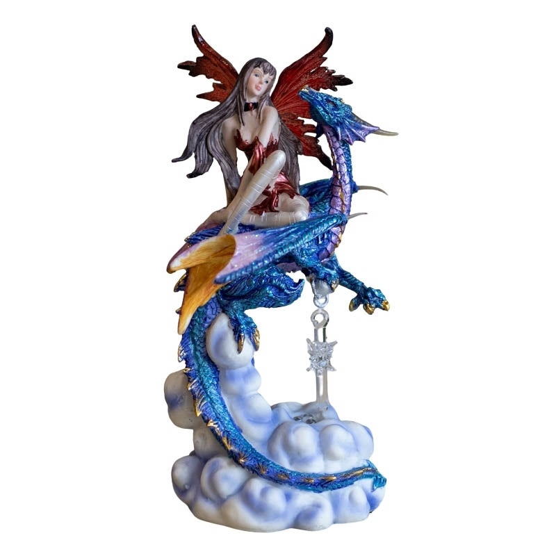 Estatueta Fada e Dragão c/ LED em Resina dragao,elas,elementais,estatuetas,fada,ludico