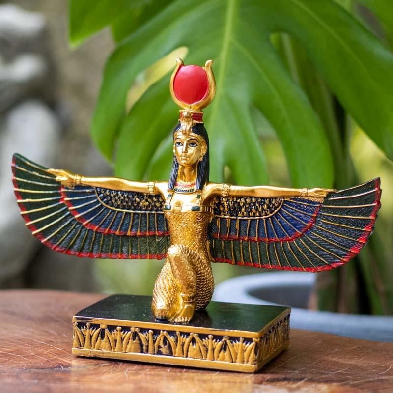 Estatueta Isis Alada Dourada em Resina | China divindades,elas,estatuetas,isis