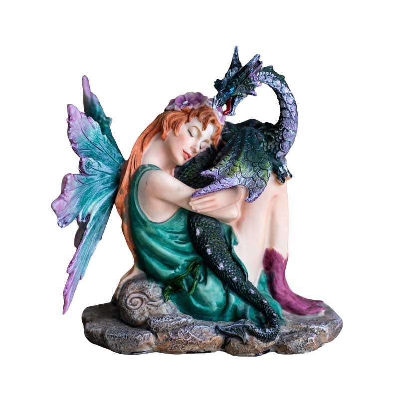 Enfeite / Estatueta Fada e Dragão em Resina dragao,elas,elementais,estatuetas,fada,ludico,veronese