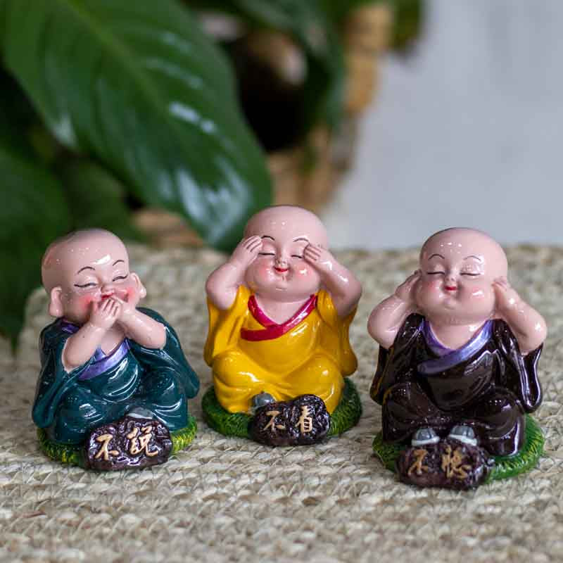 Estatuetas Trio de Monges da Justiça Zen Coloridos budismo,estatuetas,misticos,monge,oriental,resina,unisex