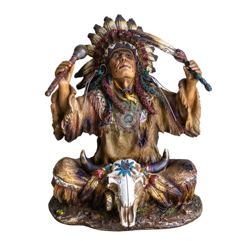 Estatueta Índio Sioux em Ritual em Resina 24cm cacique,eles,estatuetas,sioux,xama