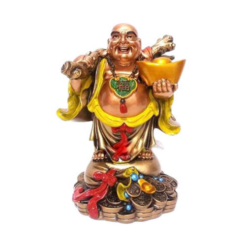 Estatueta Happy Buddha Gold em Resina budismo,estatuetas,misticos,monge,oriental,unisex