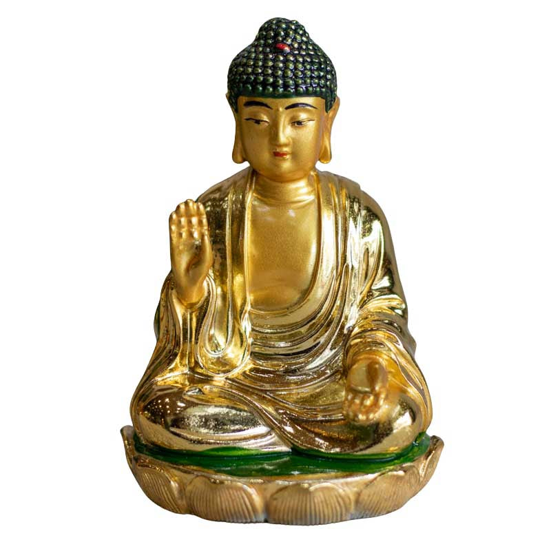 Enfeite / Estatueta Dourada Buda em Resina buda,budismo,estatuetas,misticos,oriental,unisex