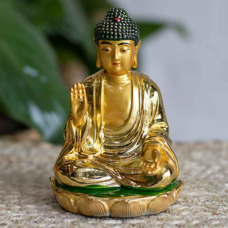 Enfeite / Estatueta Dourada Buda em Resina buda,budismo,estatuetas,misticos,oriental,unisex