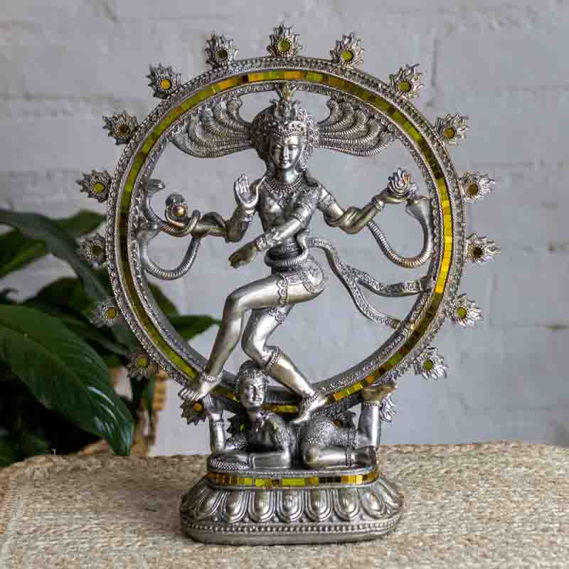 Estatueta Shiva Nataraja Prateada em Resina divindade,estatuetas,hindu,shiva,unisex,veronese