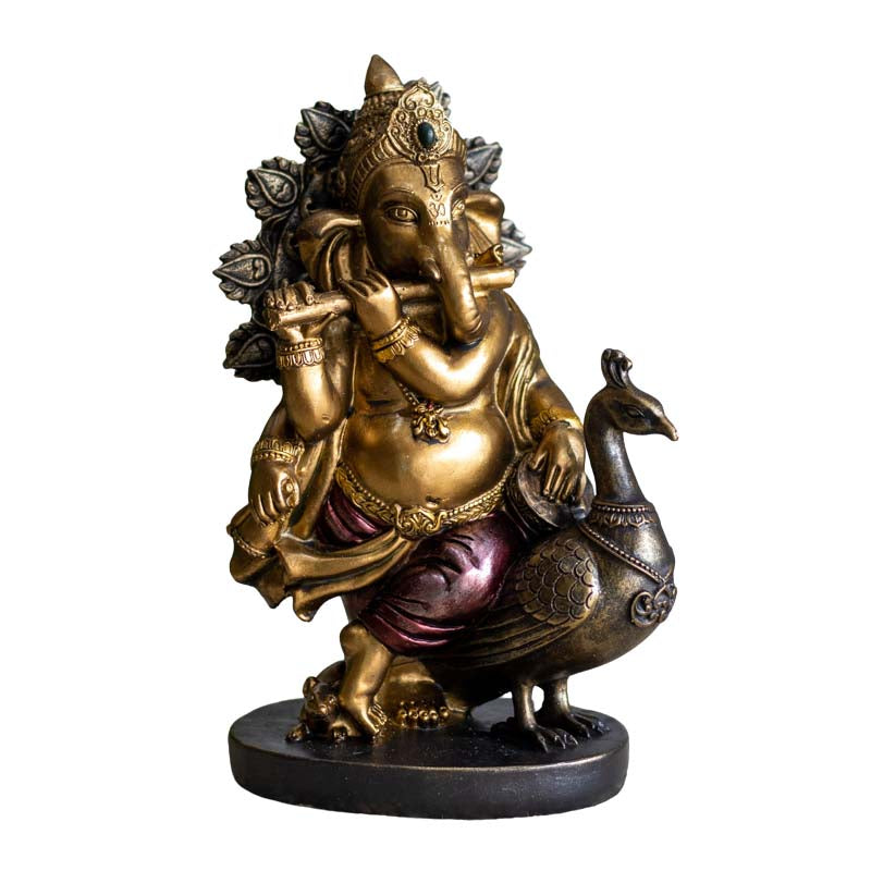 Estatueta Decorativa Ganesha na Flauta Gold divindade,estatuetas,ganesh,hindu,unisex