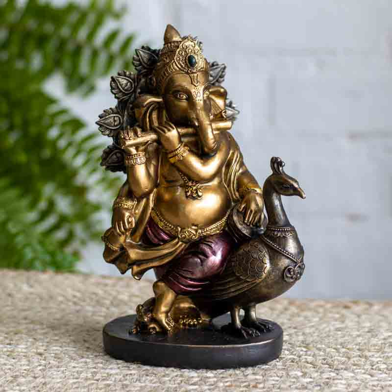 Estatueta Decorativa Ganesha na Flauta Gold divindade,estatuetas,ganesh,hindu,unisex