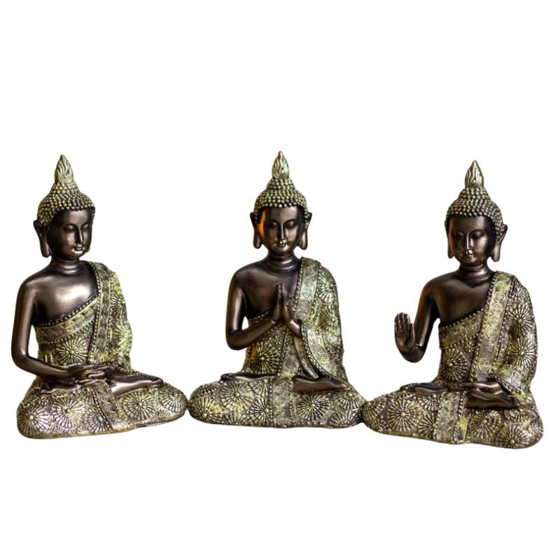Estatuetas Trio Thai Buddha em Resina buda,budismo,estatuetas,oriental,unisex