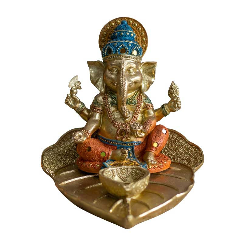 Enfeite / Estatueta Ganesha na Folha Dourada divindade,estatuetas,ganesh,hindu,unisex