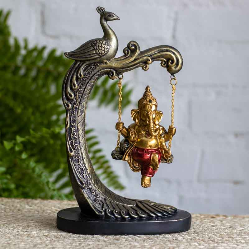 Enfeite / Estatueta Ganesh no Balanço em Resina divindade,estatuetas,ganesh,hindu,unisex