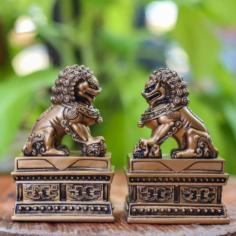 Estatuetas Par de Leões Fu em Resina | Beijing animais,budismo,eles,estatuetas,guardiao,oriental