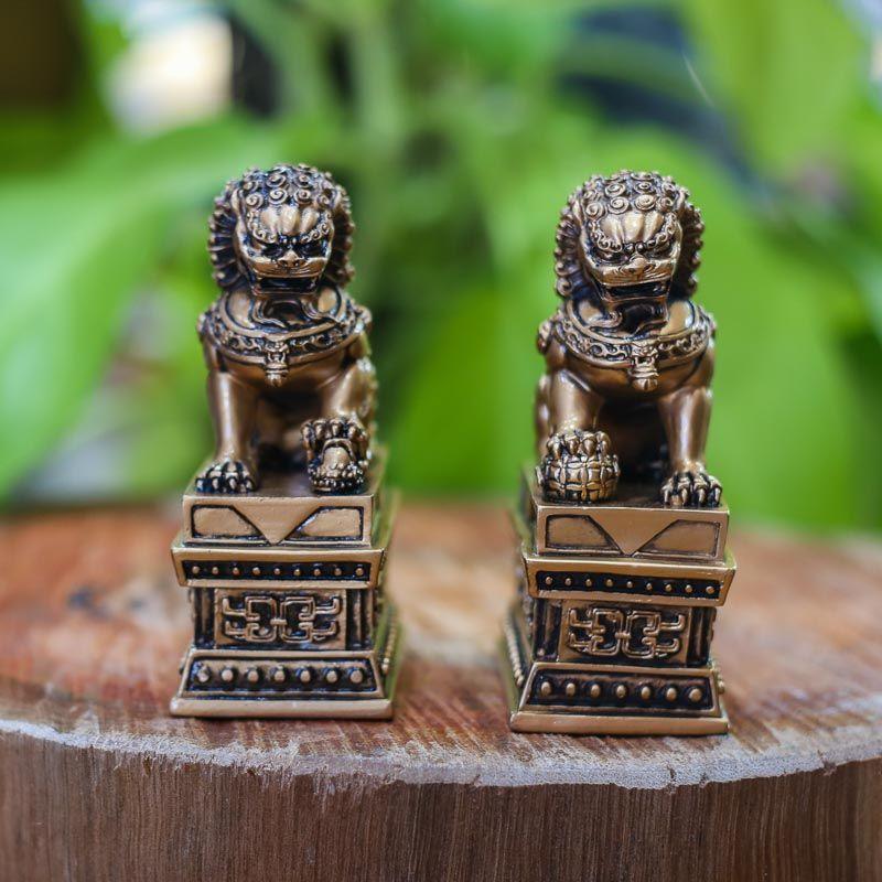 Estatuetas Par de Leões Fu em Resina | Beijing animais,budismo,eles,estatuetas,guardiao,oriental